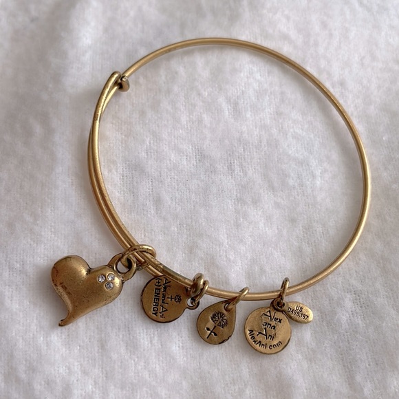 Alex and Ani Cupid Heart Charm Bangle Bracelet, Gold - Picture 2 of 3